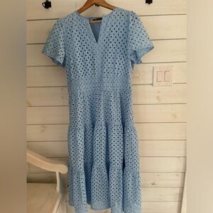 Women’s large Blue V-neck short sleeve Maxi A line Long Flowy  Vacation Dress